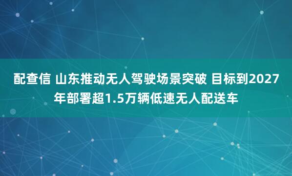 配查信 山东推动无人驾驶场景突破 目标到2027年部署超1.5万辆低速无人配送车