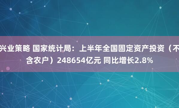 兴业策略 国家统计局：上半年全国固定资产投资（不含农户）248654亿元 同比增长2.8%